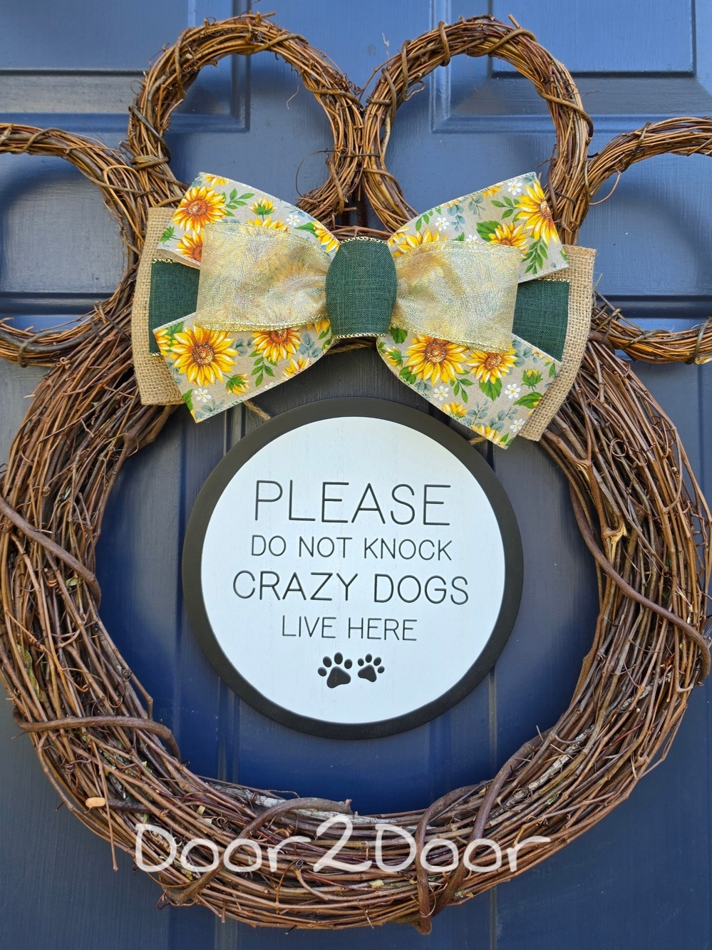 Sunflower Dog Welcome Wreath with Green Bow